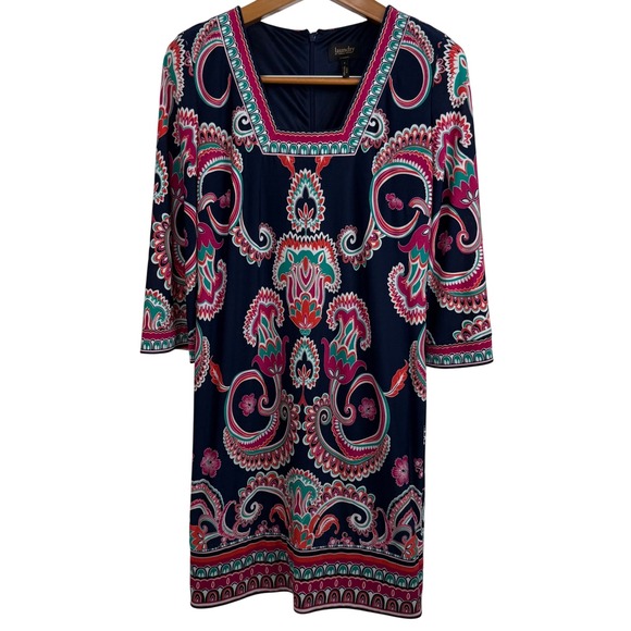 Laundry by Shelli Segal Dress Paisley Print 3/4 Sleeve Square Neck Womens - Picture 5 of 12